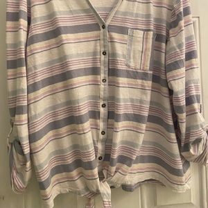 Plus size waist tie cotton top fits like a 1x